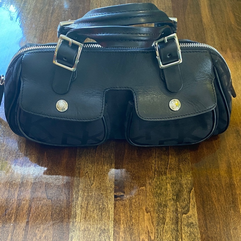 Y2K DNKY Elegant Black Leather Messenger Bag